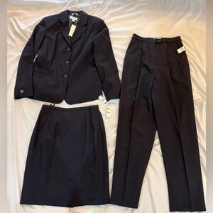 New Talbots Blue Wool Blend 3pc Suit Blazer (sz 10) Pant (sz 8) Skirt (sz 8)